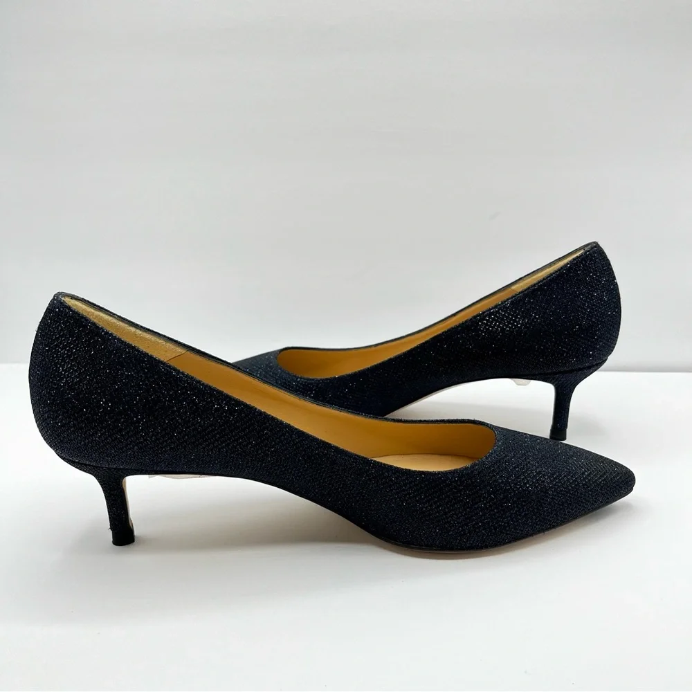 LK Bennett Women’s Sz 10.5 Audrey Kitten Heels Sparkle Navy Blue Wedding Fancy